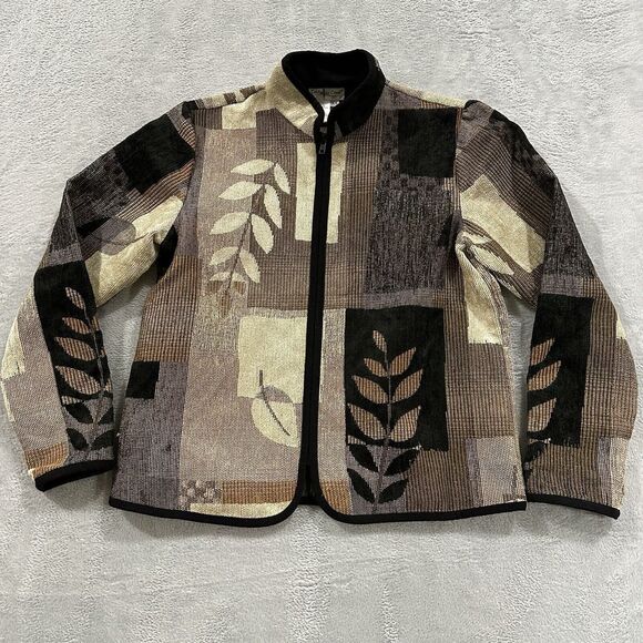 Coldwater Creek Jacket Women's XS Jacquard Patchwork Tapestry Neutral Full Zip - Picture 1 of 7